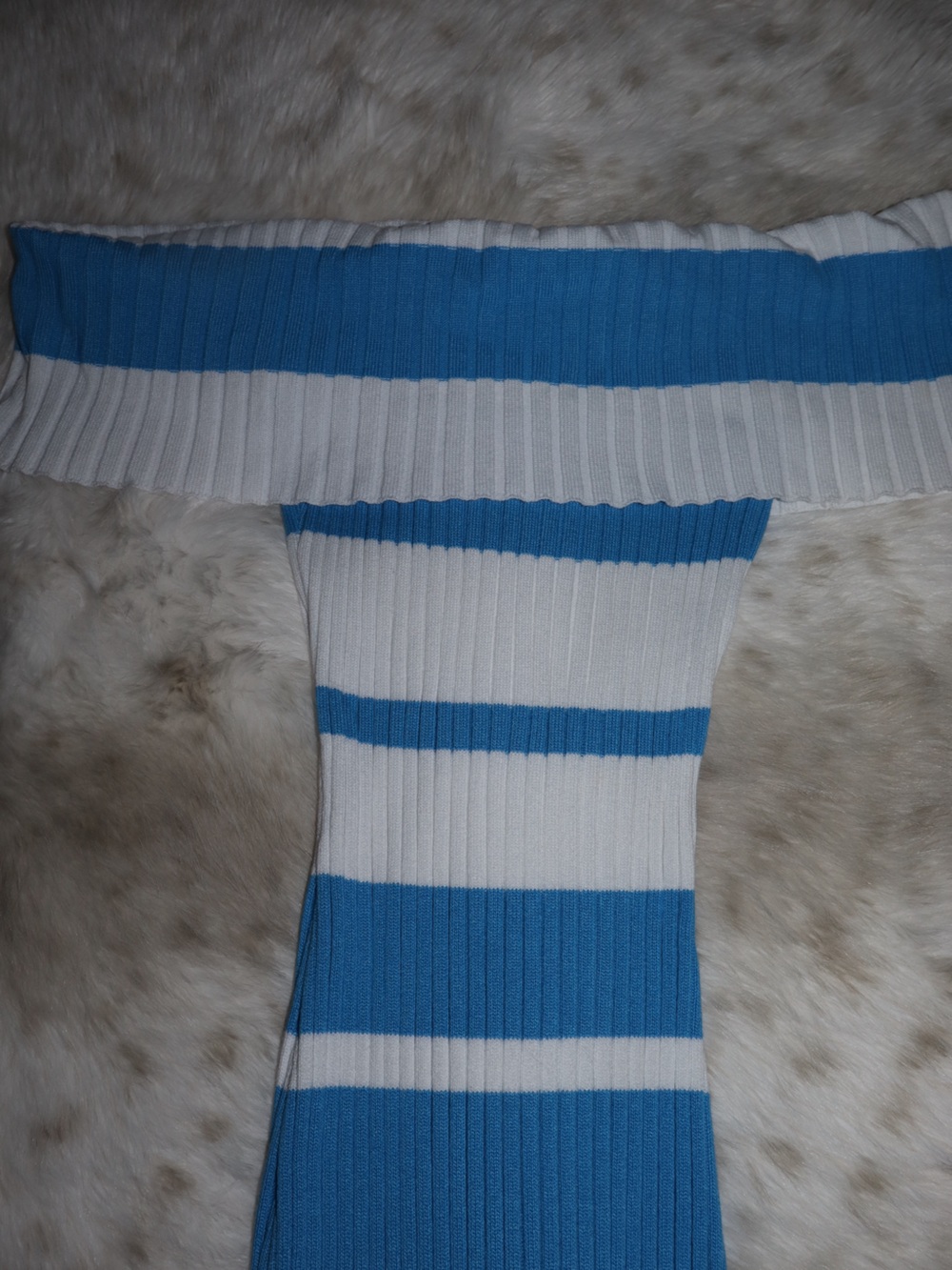 Blue and White Striped off shoulder dress - Picture 6 of 6